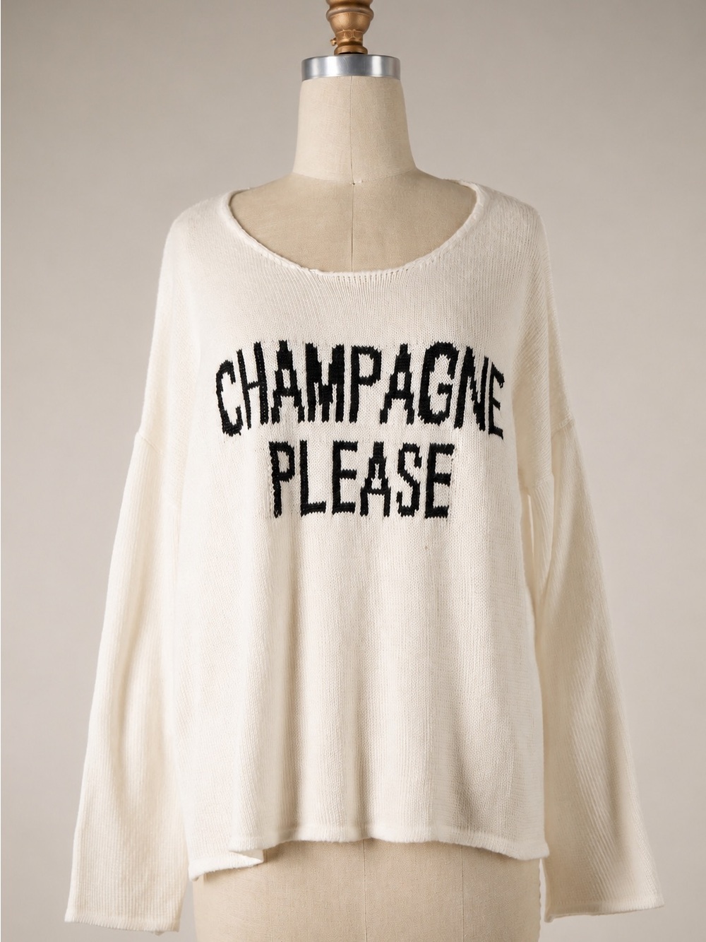 Miracle White Sweater with Black "CHAMPAGNE PLEASE" Knit